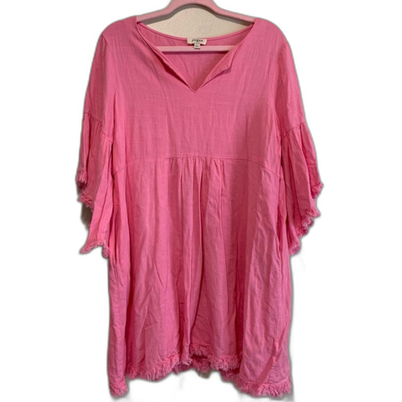 Umgee linen blend flutter sleeve bubblegum pink mini dress size large - Picture 1 of 6